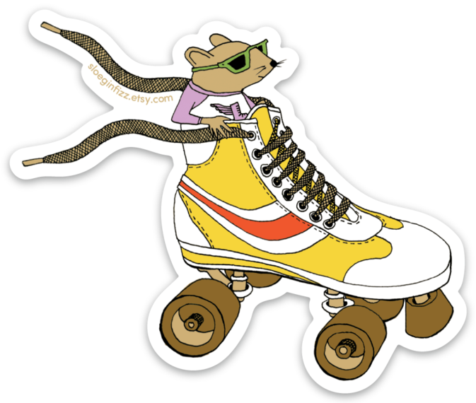 Mouse Racing In A Roller Skate Vinyl Sticker (673x570), Png Download