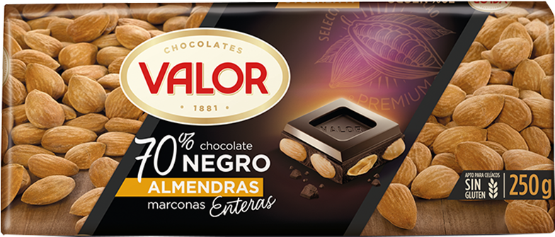 70% Dark Chocolate With Almonds - Chocolate Negro Con Avellanas Valor (787x404), Png Download