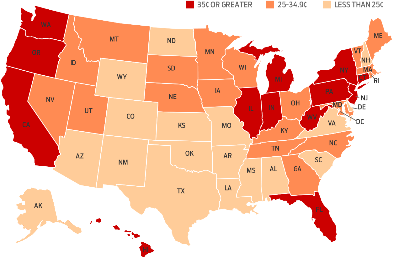 Gas Tax By State 2018 (1280x876), Png Download