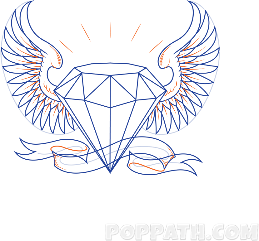 Drawn Diamonds Transparent - Diamante Com Asas Desenho (1000x1000), Png Download