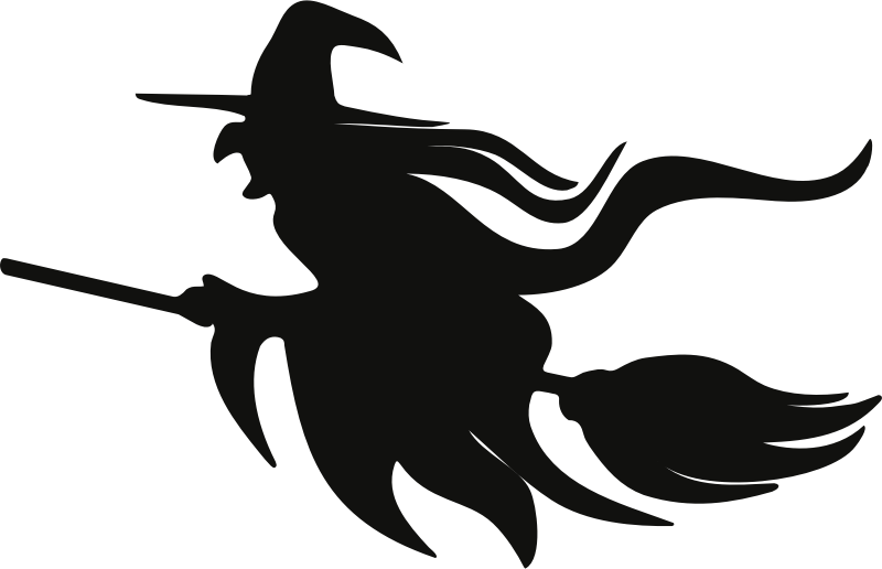 Witch On Broomstick Silhouette - Witch On Broomstick (800x516), Png Download