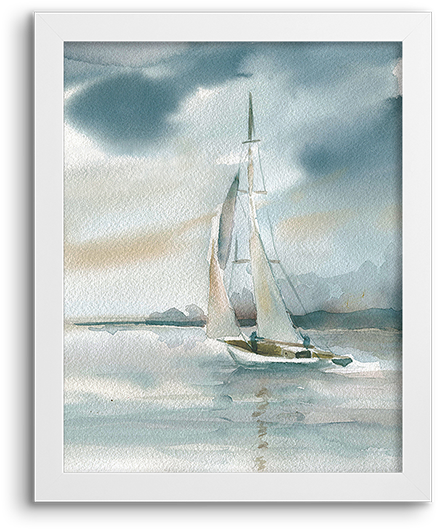 Coastal Watercolor ~ Sailboat - Framed Poster Prints - Subtle Mist By Carol Robinson (800x800), Png Download