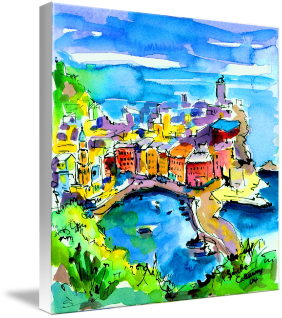 Png Royalty Free Drawing Scenery Watercolor - Gallery-wrapped Canvas Art Print 24 X 24 Entitled Vernazza (578x650), Png Download