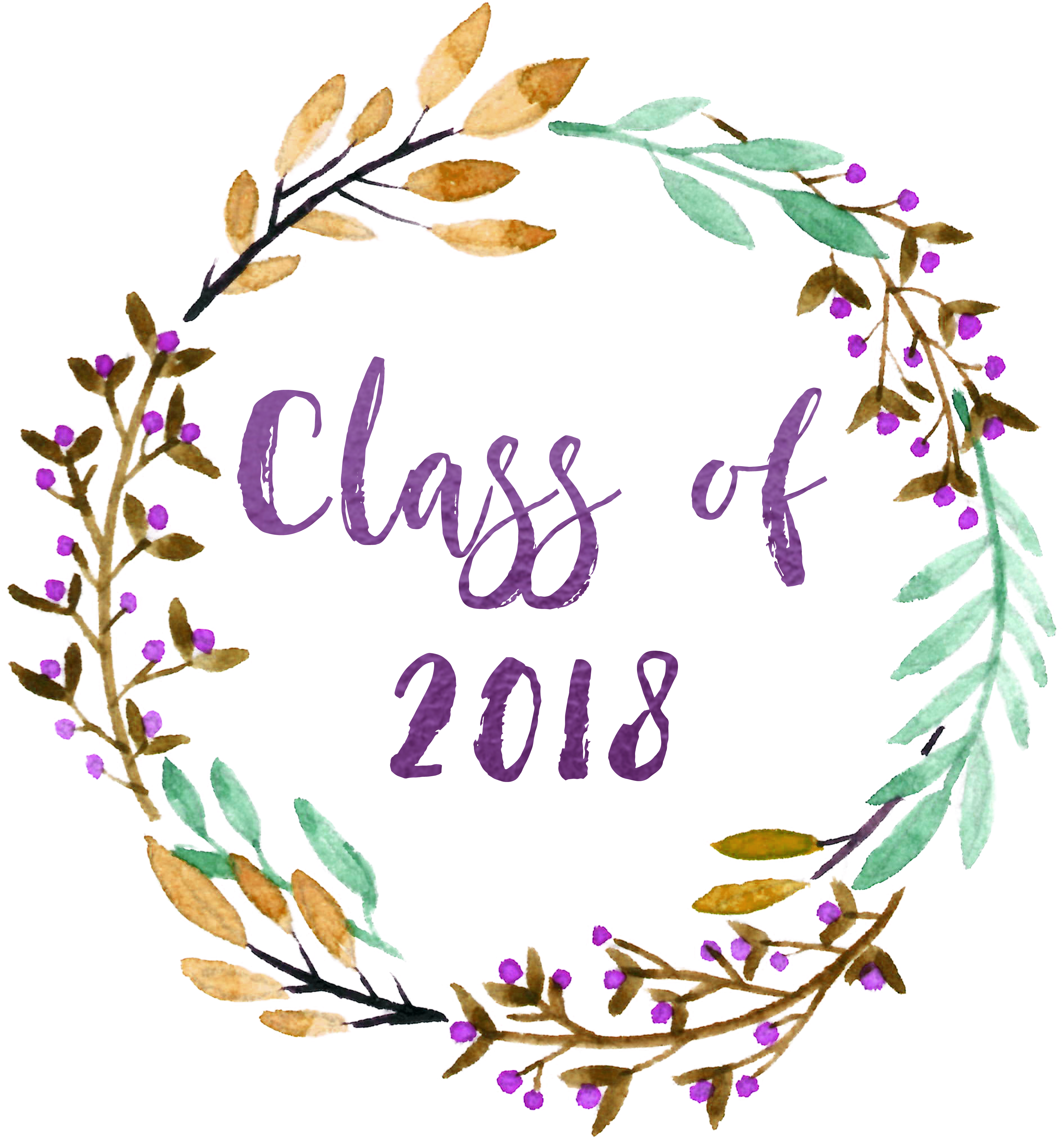 Elegant Purple Buds And Slender Leaves Watercolor Wreath - Transparent Watercolor Graduation (4000x4000), Png Download