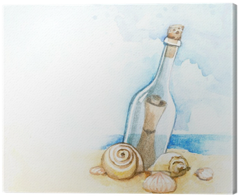 Watercolor Illustration Of Message In A Bottle Canvas - Watercolor Message Bottle (400x400), Png Download