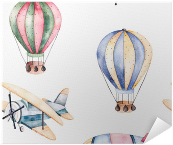 Seamless Pattern With Air Balloons,airship And The - Air Balloon Watercolor Vector (400x400), Png Download
