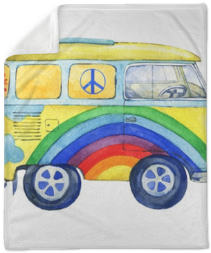 Old-fashioned Yellow Hippie Сamper Bus, Painted In - Watercolor Painting (400x400), Png Download