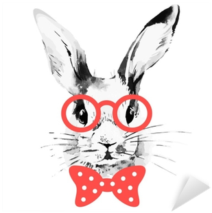 Hand Drawn Watercolor Sketch Portrait Sticker • Pixers® - Hipster Rabbit (400x400), Png Download