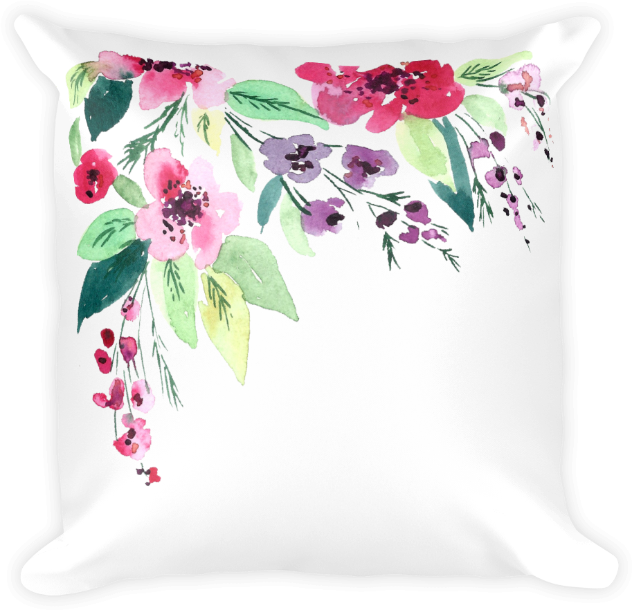 Watercolor Flowers Square Pillow - Watercolor Painting (1000x1000), Png Download