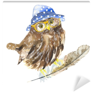 The Bird In The Hat, And Glasses - Watercolor Painting (400x400), Png Download