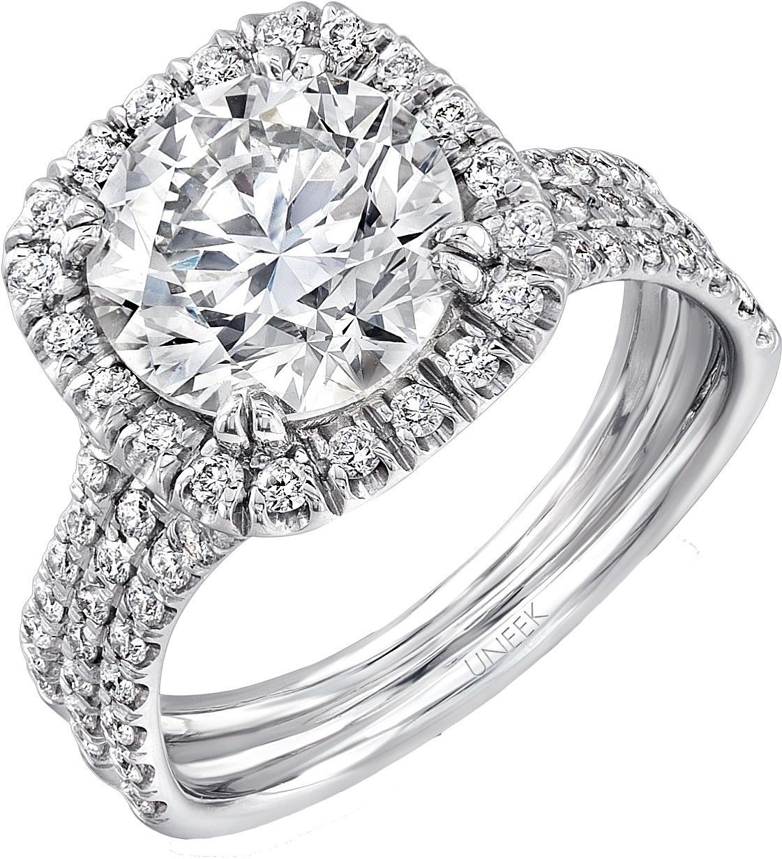 Drawn Diamond Round Cut Diamond - Triple Halo Diamond Engagement Ring (1454x1454), Png Download