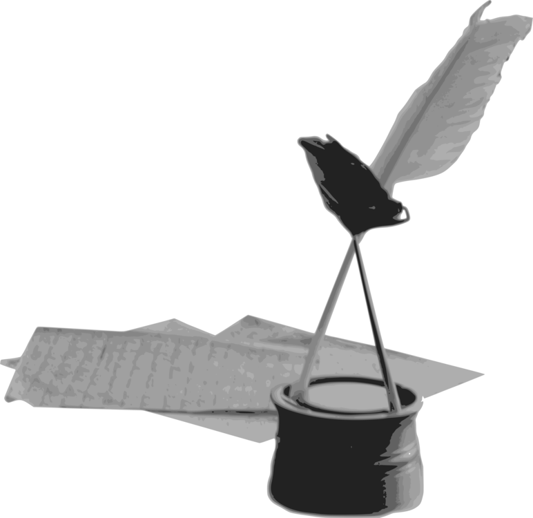Paper Inkwell Quill Pens Feather - Quill (772x750), Png Download