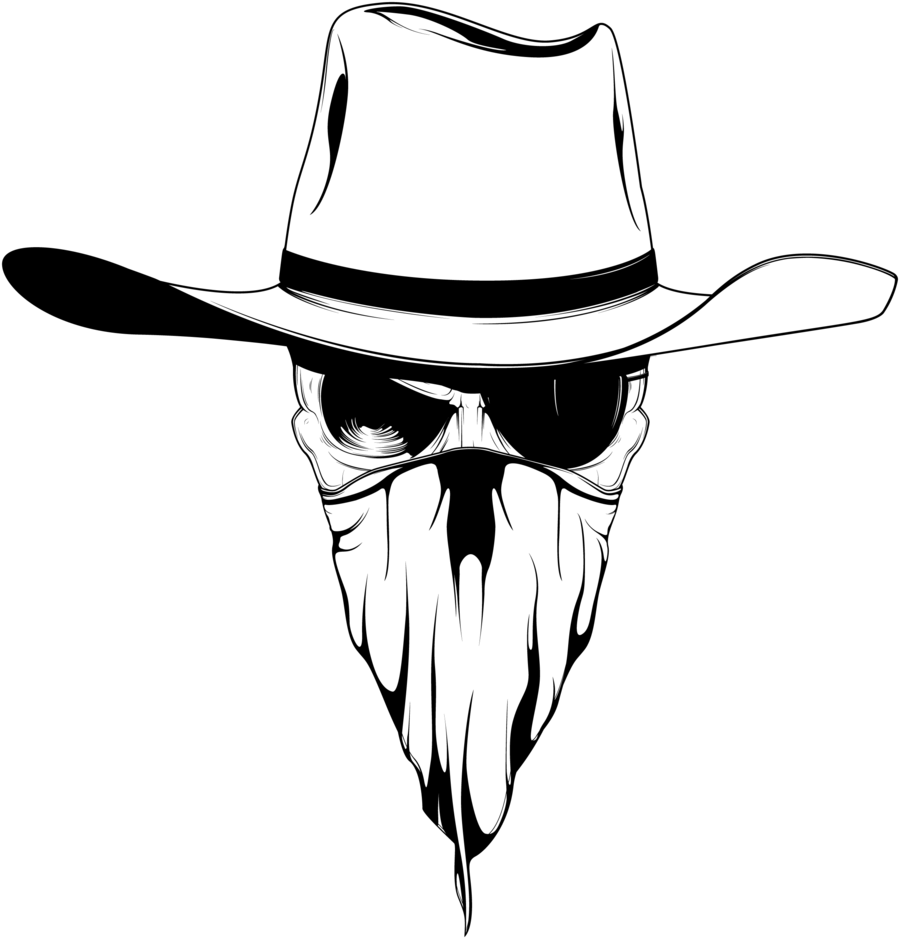 Collection Of Free Bandana Download On Ubisafe - Cowboy Skull Drawing (900x941), Png Download