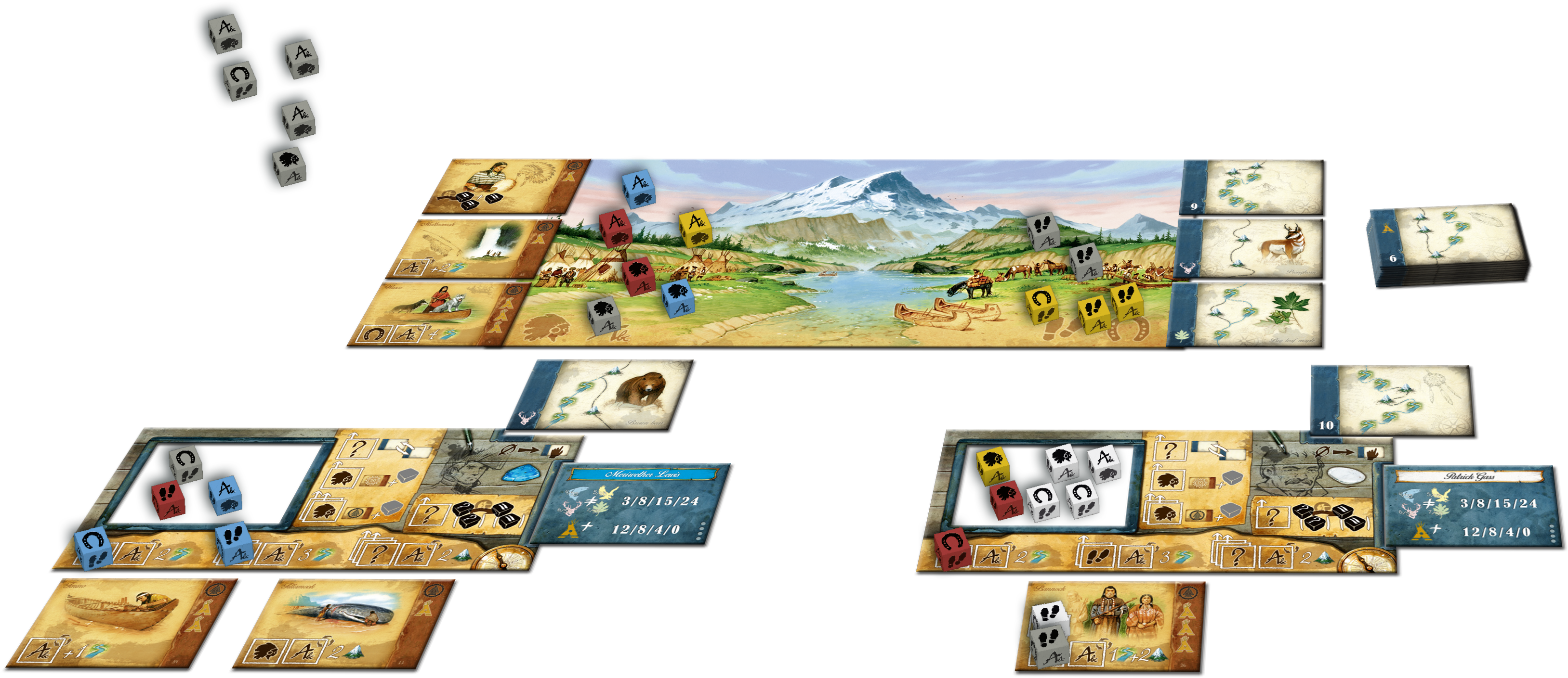 4 Personal Boards Which Bear The Color Of The Players - Discoveries Lewis And Clark Board Game (3255x1409), Png Download