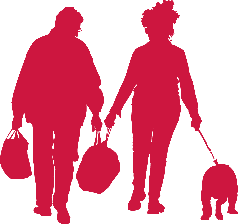 Middle Aged Couple With Dog - Silhouette Market (970x911), Png Download