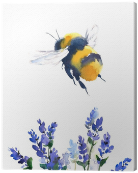 Bumblebee Flying Over Blue Flowers Watercolor Hand - Bumble Bee Illustrations (400x400), Png Download