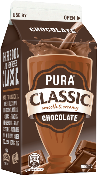 Pura Classic Cholocate Milk 600ml - Pura Classic Strawberry Milk (365x900), Png Download