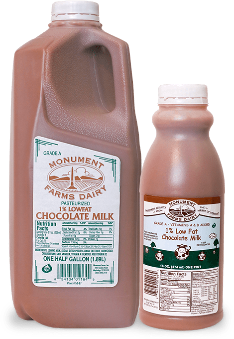 A Pint And Half Gallon Of Monument Farms 1% Local Chocolate - Monument Farms Dairy Milk Whole Chocolate (820x740), Png Download