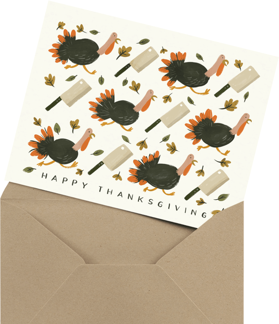 Painted Turkeys Happy Thanksgiving Card In Envelope - Bee (1200x1200), Png Download