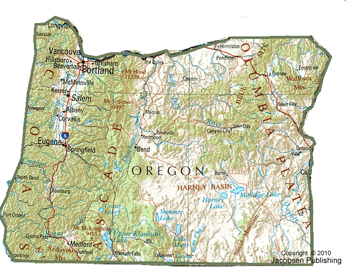 Or Shaded Relief Map Fullscreen Simple Design - Oregon State Physical Map (674x521), Png Download