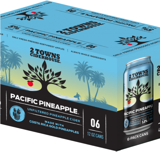 2 Towns Ciderhouse Pacific Pineapple 12oz Can-6pk - Box (520x625), Png Download