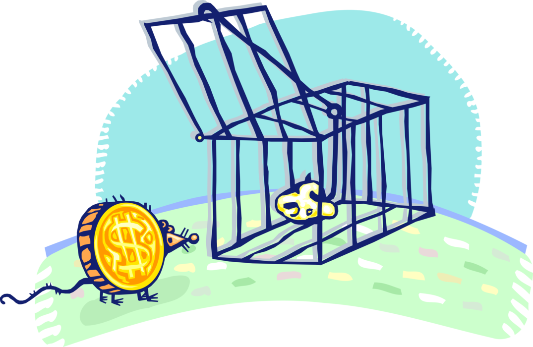 Vector Illustration Of Financial Money Trap Cage With (1075x700), Png Download