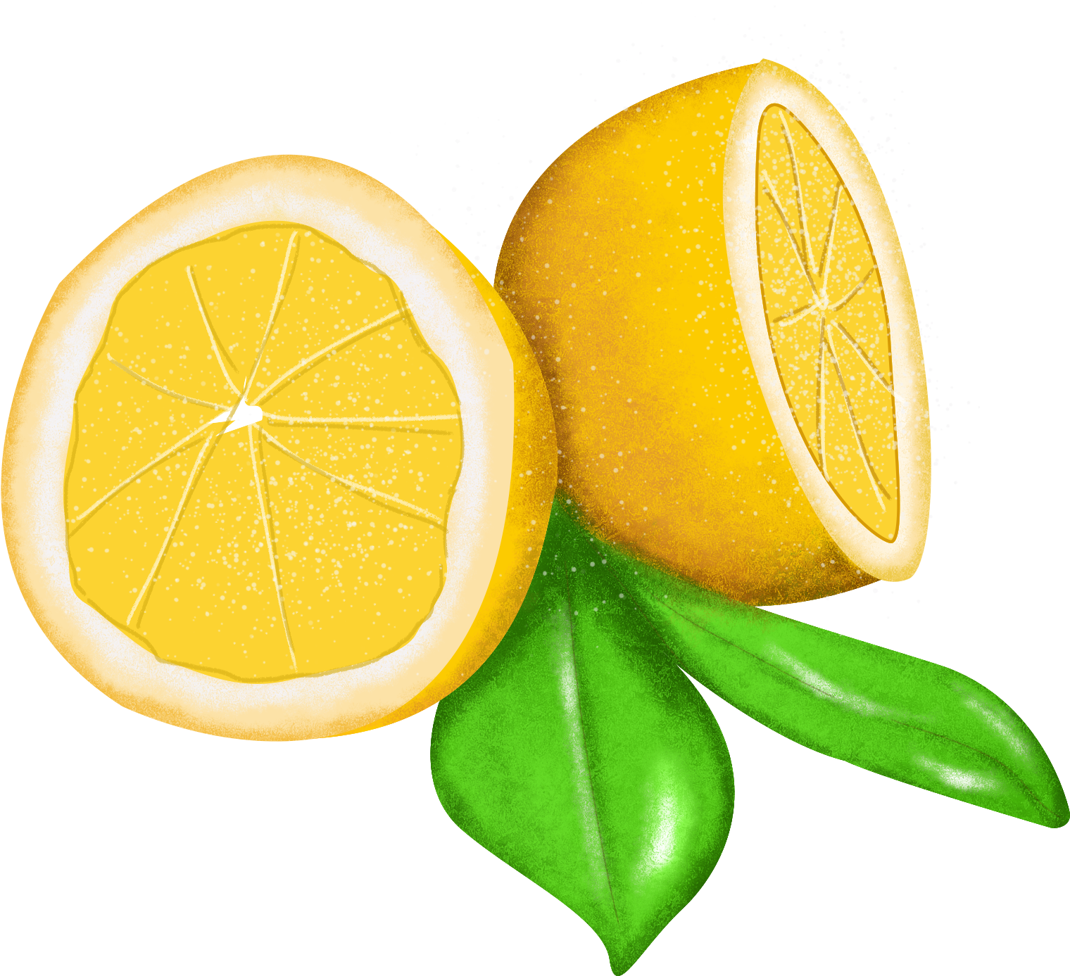 黄色切开的柠檬新鲜水果绿色食品天然健康手绘写实 - Sweet Lemon (2000x2000), Png Download