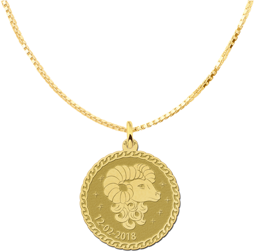 Golden Round Zodiac Pendant Aries - Gold Mother Mary Necklace (800x560), Png Download