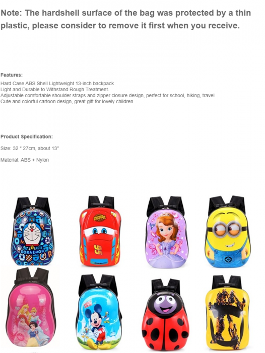 Kid 3d Cartoon Design Hard Case Abs Shell Lightweight - Backpack (700x700), Png Download