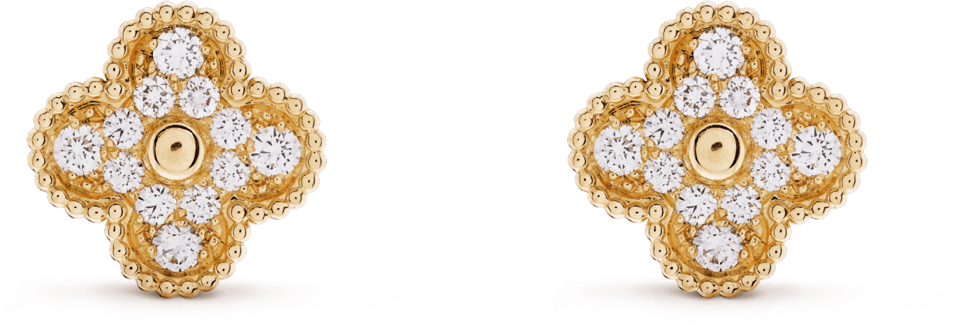 Vintage Alhambra Earrings - Van Cleef & Arpels Vintage Alhambra Diamond Gold (2000x2000), Png Download