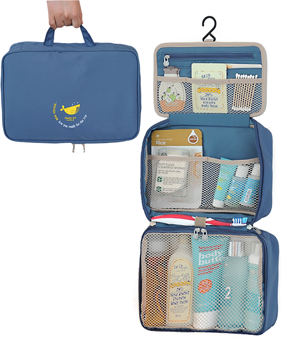 Funnymade Premium Cosmetic Bag Blue Close N Open - 防水 盥洗 化妝 包 (1000x1135), Png Download