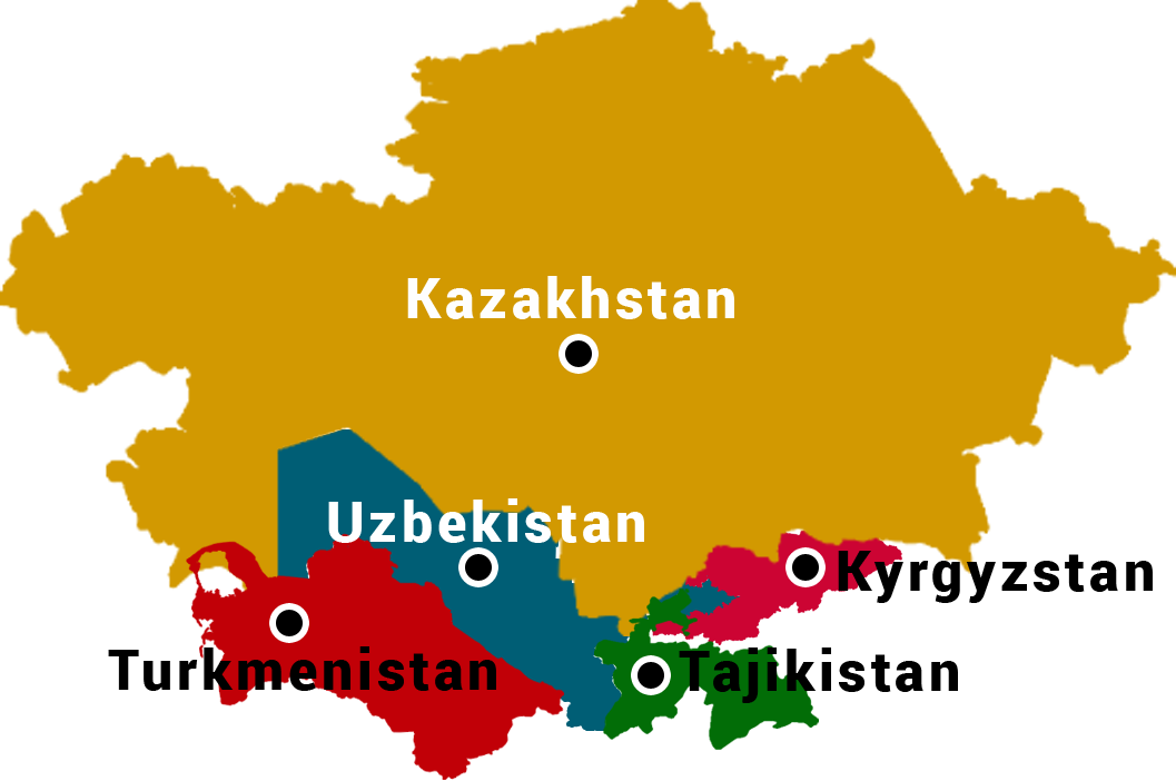 Central Asia Map - Kazakhstan Flag (1057x702), Png Download