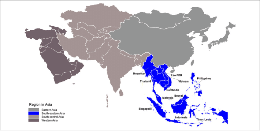 Sub-regions Within Asia As Defined By The United Nation - South East Asia Highlighted Map (850x428), Png Download