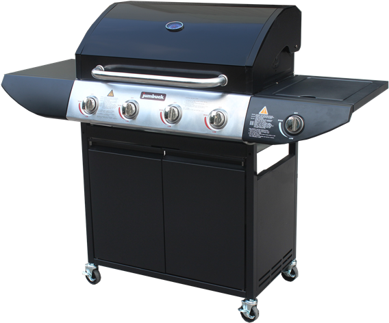 Jumbuck Black 4 Burner Hooded Bbq With Side Burner - Outdoor Grill Rack & Topper (800x800), Png Download