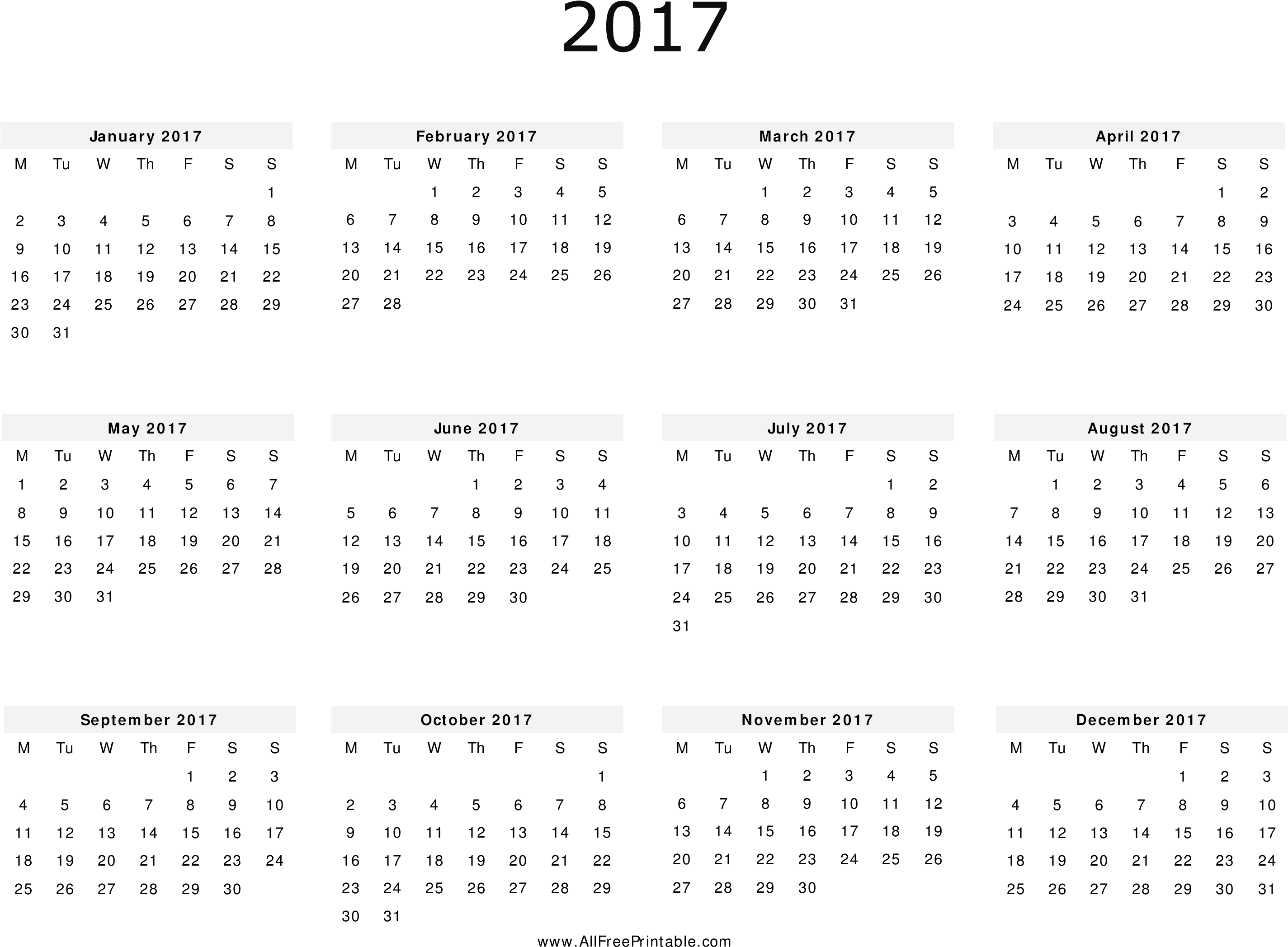 2017 Calendar Template Landscape - Number (3300x2550), Png Download