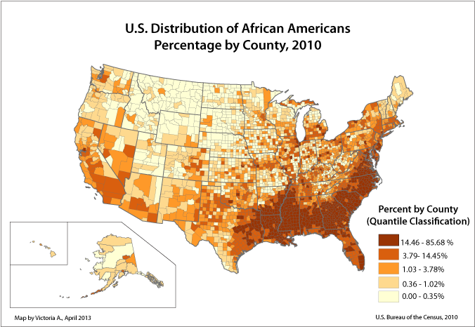 File - U - S - Distribution Of African Americans, Percentage - African Americans By County (690x484), Png Download