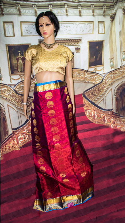 Dark Red And Navy Blue Combination Pure Kanjeepuram - Sari (600x773), Png Download