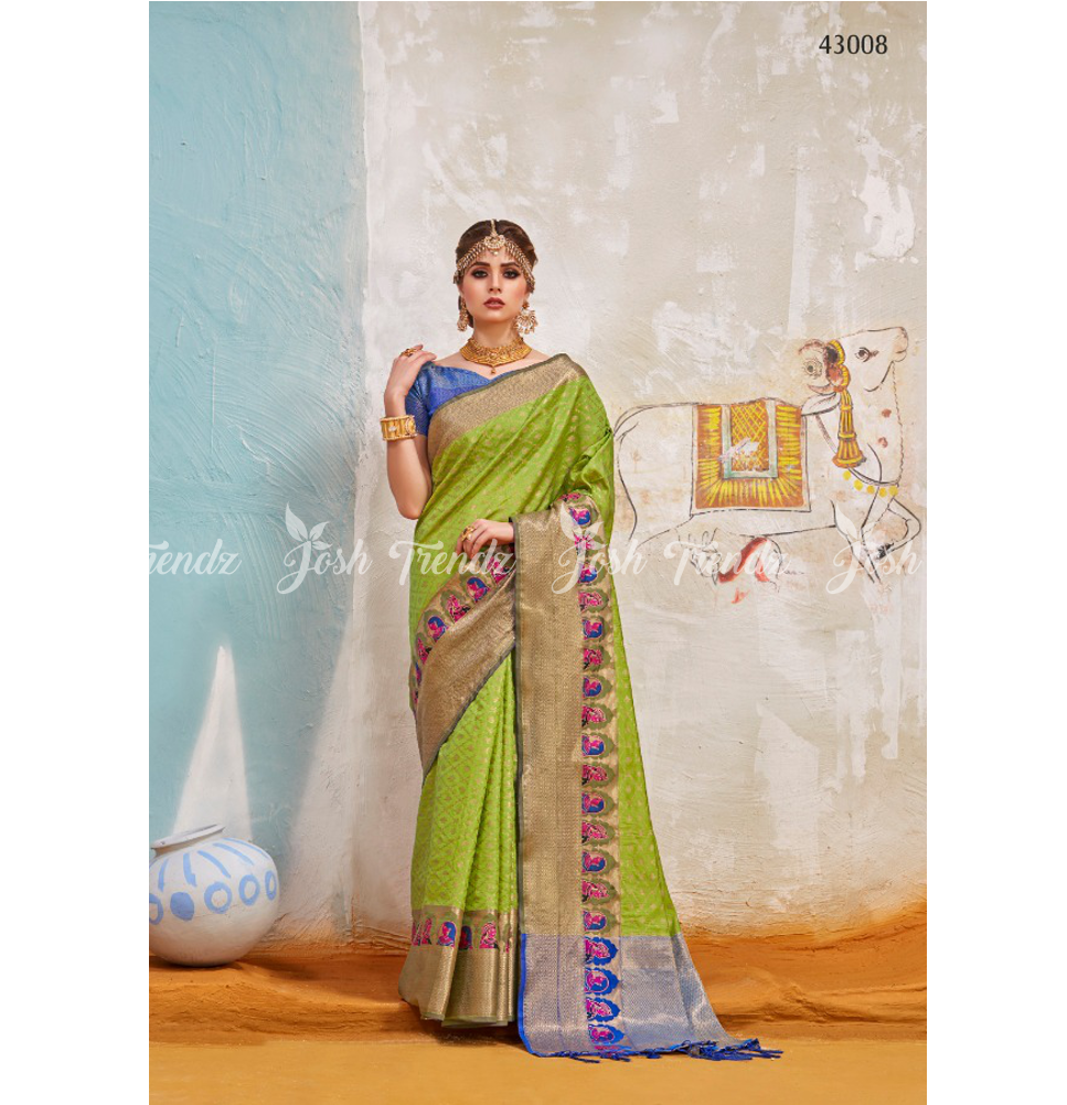 Rajtex Khambhati Silk Saree Jt Rk Sarees - Sari (1000x1000), Png Download