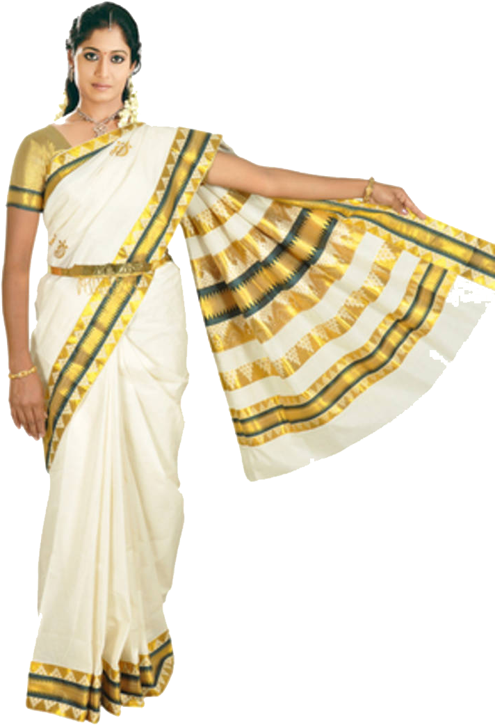 Kerala Onam Saree Designs (510x765), Png Download