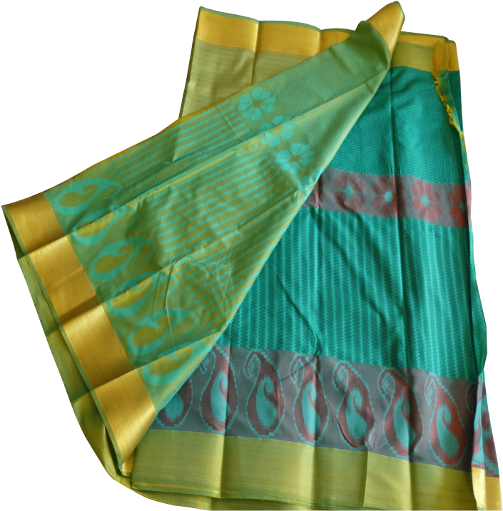 Art Silk Saree With Contrast Blouse - Patchwork (800x800), Png Download