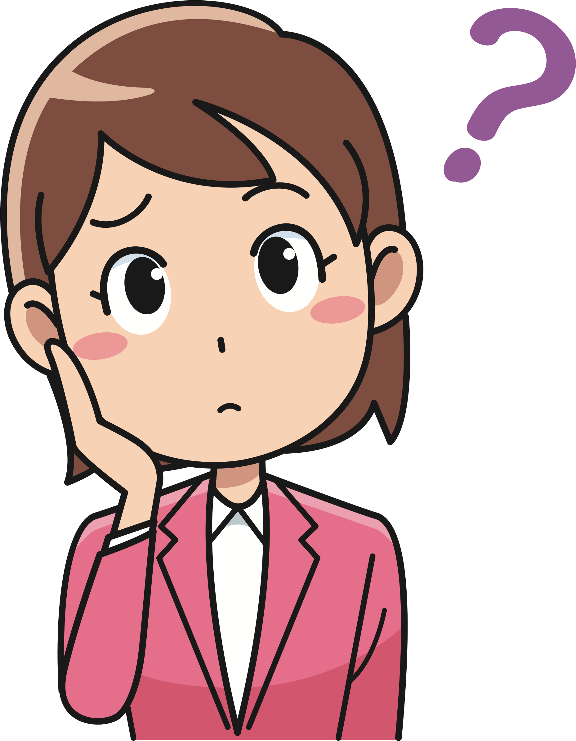 Woman Girl Clip Art - Thinking Woman Cartoon Png (1857x2388), Png Download