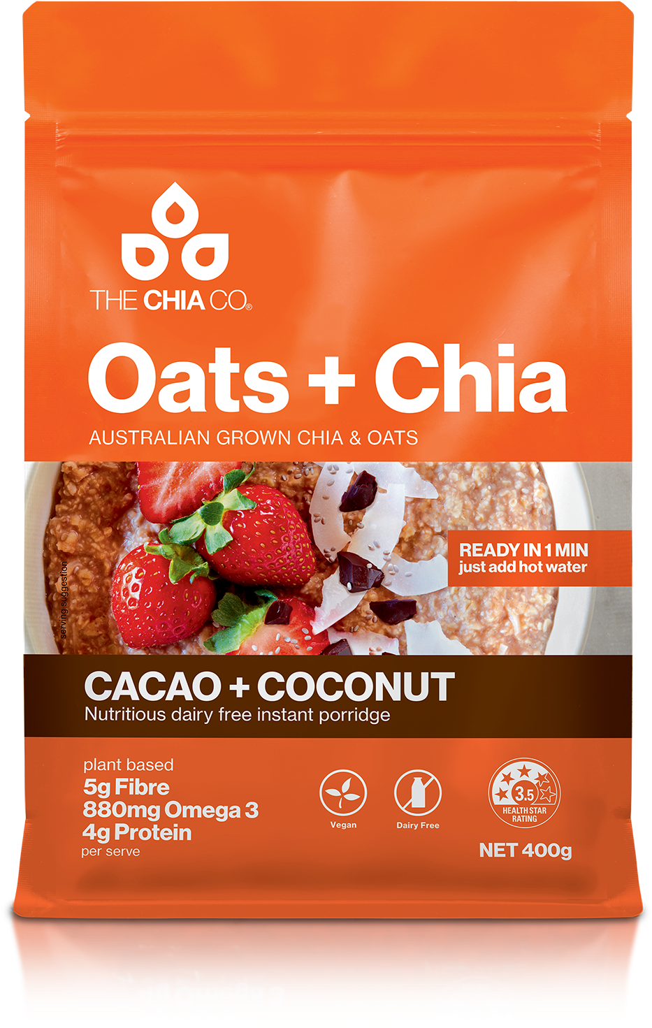 Enjoy A Delicious And Nutritious 'just Add Hot Water' - Chia Co Oats Chia Cacao & Coconut (1163x1617), Png Download