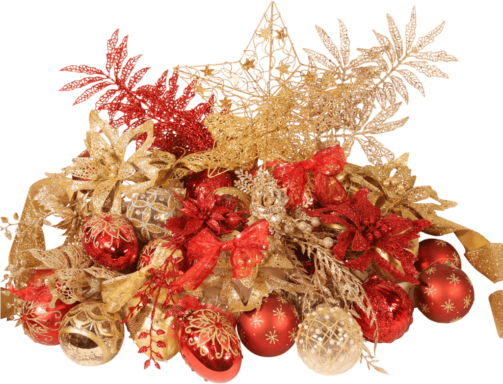 7ft Christmas Tree Deluxe Red And Gold Christmas Decoration - Christmas Tree (1024x866), Png Download