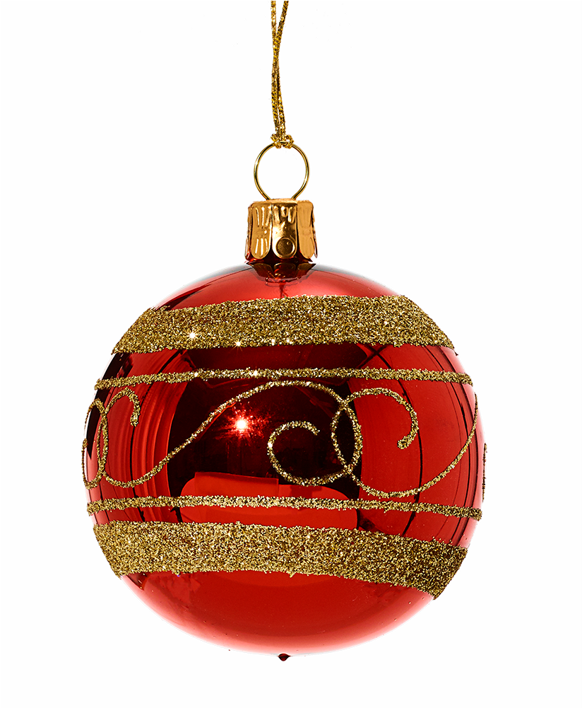 Glass Bauble Red With Golden Decor, 6cm - Christmas Ornament (1000x1000), Png Download