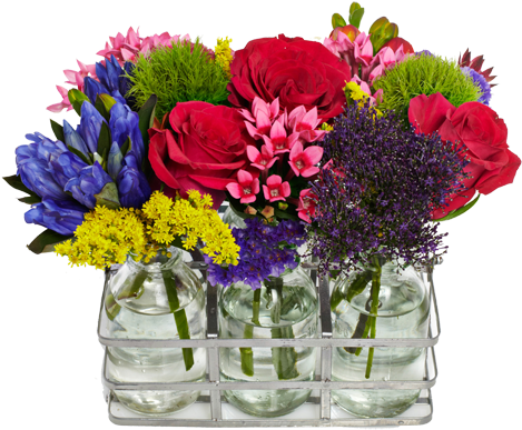 Set Of 6 Milk Bottles - Bouquet (734x506), Png Download