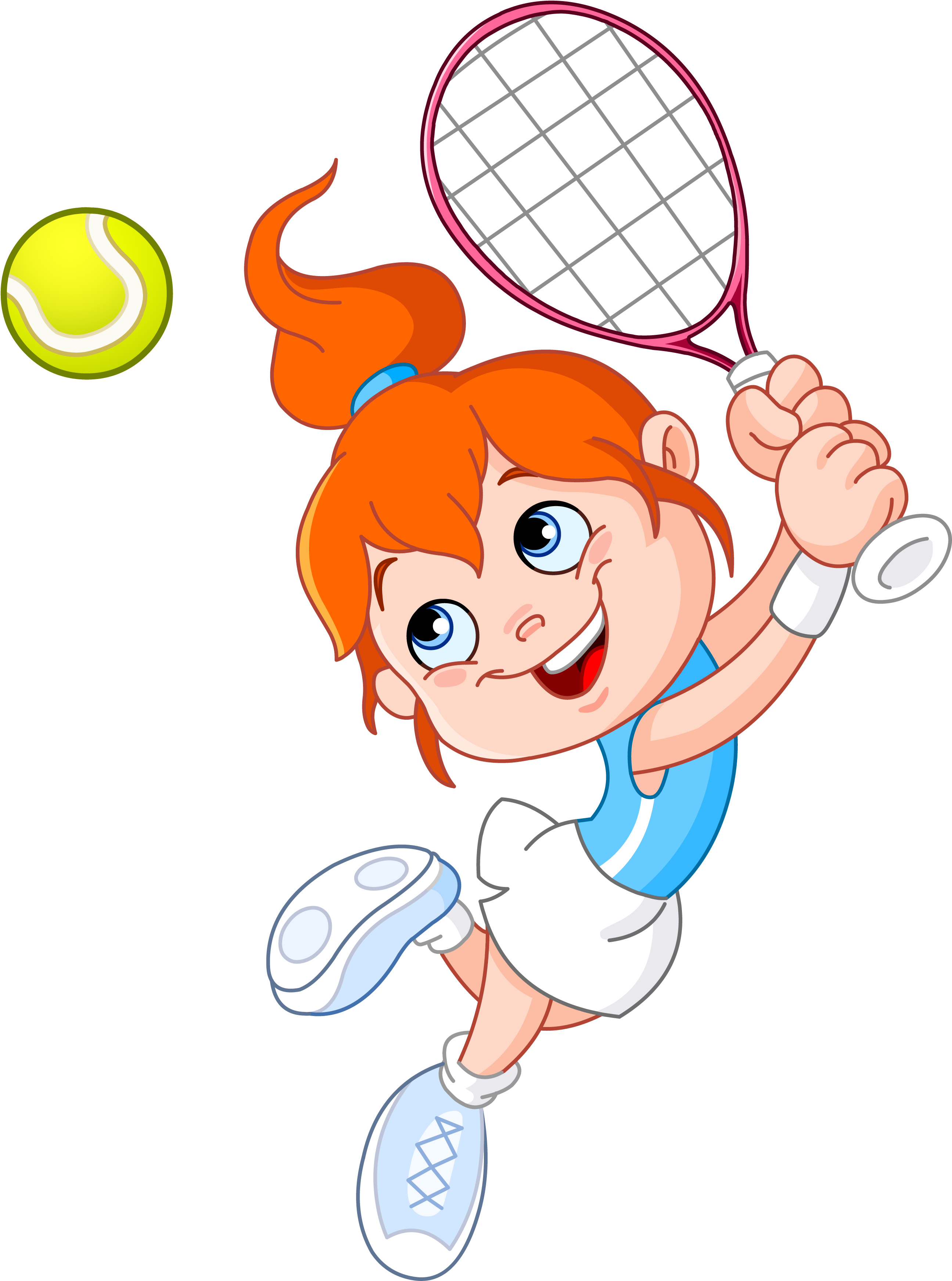 Tennis Girl Racket Cartoon - Girl Playing Tennis Cartoon (2591x3485), Png Download