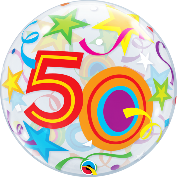 50th Birthday Bubble Balloon With Brilliant Stars & - Circle (600x600), Png Download