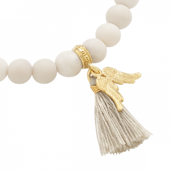 Cream Marbles Bracelet With Angel Wings And Tassel - Locket (650x650), Png Download