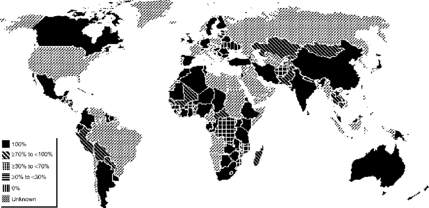 Global Map Of Blood Safety, Showing Countries Reporting - Netherlands Visa Free Countries (850x413), Png Download