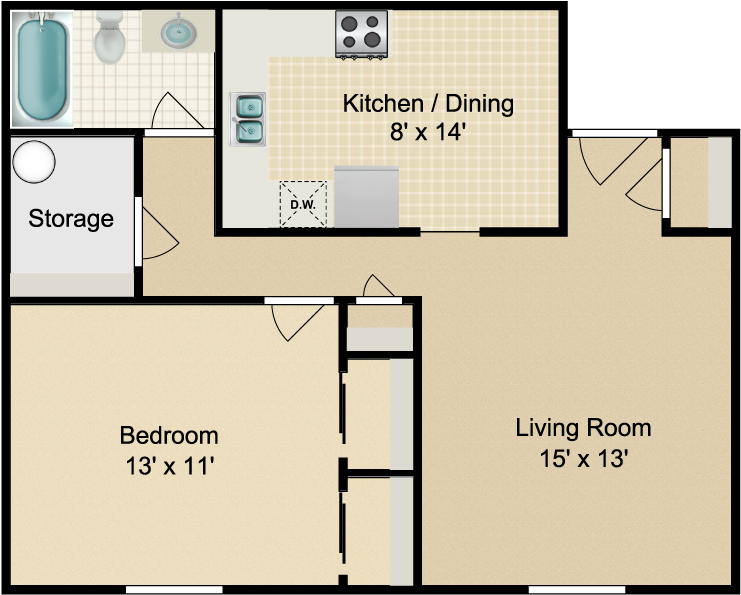 Parkside 1 Bedroom - Floor Plan (750x750), Png Download